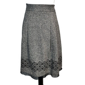 Ann Taylor Loft size 6 Black White Tweed Wool Silk Knee A Line Pleated Sequins